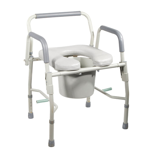 Drive Medical 11125PSKD-1 Steel Drop Arm Bedside Commode with Padded Seat and Arms